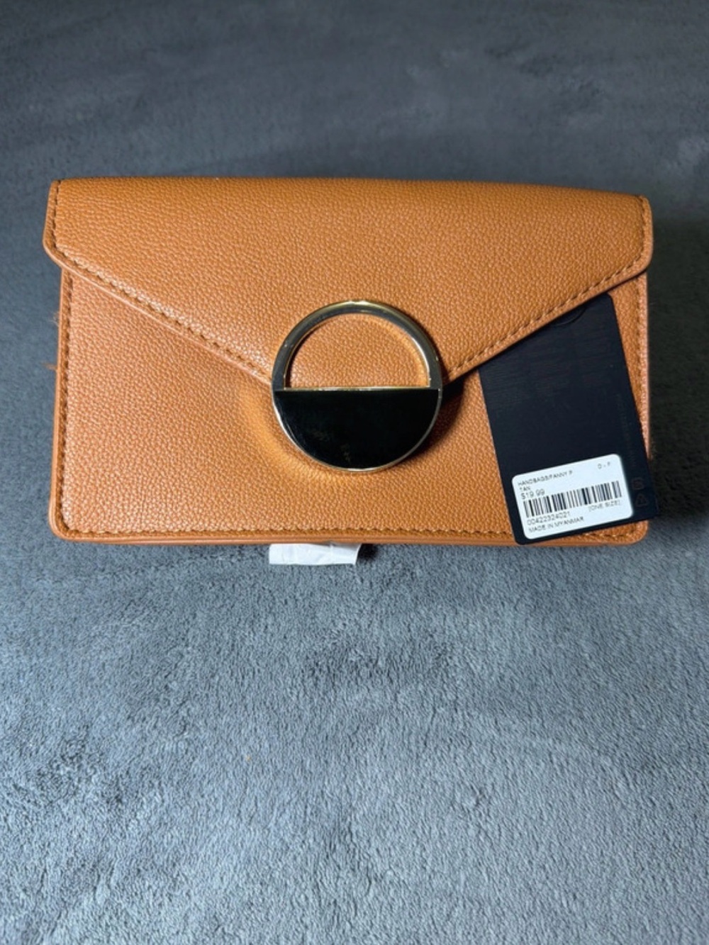 Forever 21 Camel Brown Envelope Clutch with Round Gold Accent